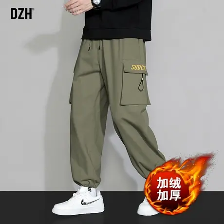 男士军绿色工装裤子男冬季加绒加厚2024新款美式冲锋裤加绒裤男裤商品大图