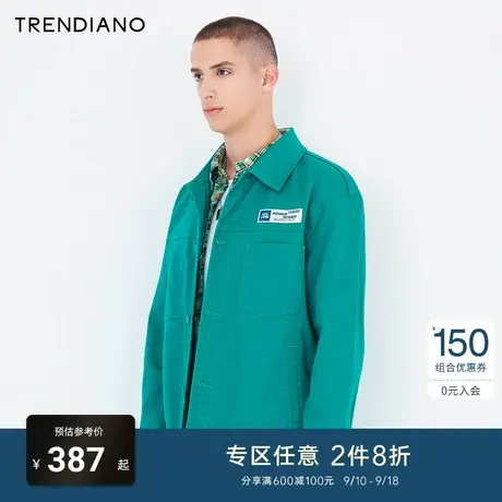 TRENDIANO官方潮牌春秋男装时尚美式拼接假两件工装夹克外套男士商品大图