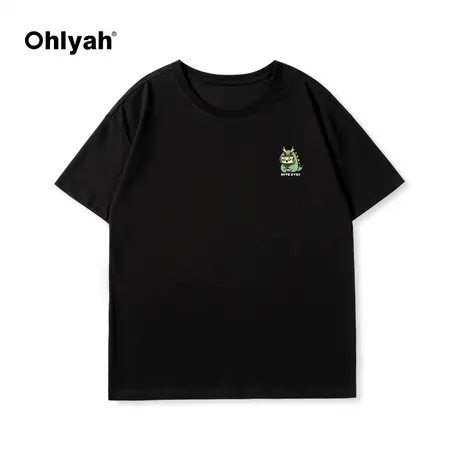Ohlyah春夏新款简约爱心胸花纯棉圆领短袖T恤男女学生班服定制潮图片