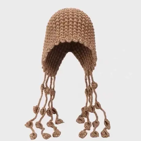 直播间福利文艺针织帽A101挂须帽图片