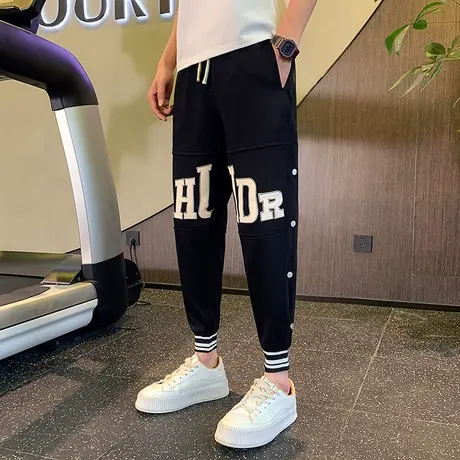 男卫裤潮牌男裤春秋季排扣运动裤痞帅裤子2023新款潮流束脚休闲裤商品大图