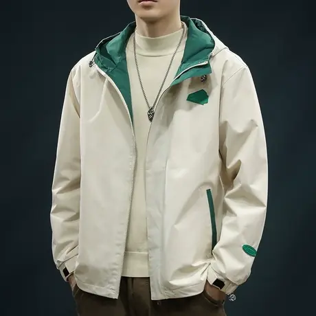 秋冬季潮牌痞帅休闲连帽夹克外套春秋款男士设计感拼色防风冲锋衣图片