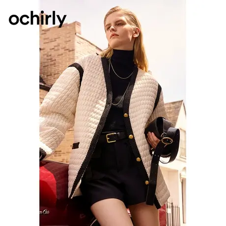 ochirly欧时力 肌理感小香风轻薄羽绒外套女2023新款秋冬宽松中长图片