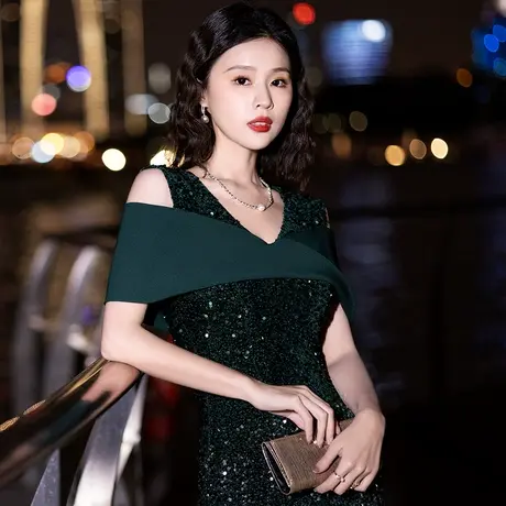 晚礼服女士2023新款长款高端大气晚宴高级感主持人晚宴宴会连衣裙图片