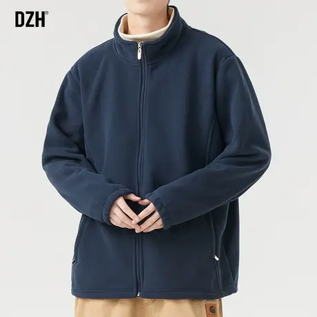 男士藏青色摇粒绒外套男潮高级感休闲夹克2024年春季立领茄克上衣商品大图