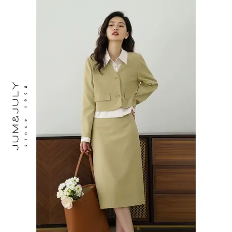 嘉茱莉2024新款设计感拼接短外套女套装裙小个子短款假两件上衣商品大图