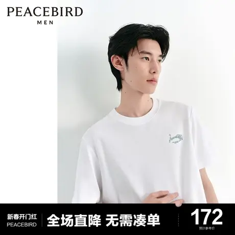 太平鸟男装 短袖t恤男2024年春季新款背后印花垂感宽松白色体恤潮图片