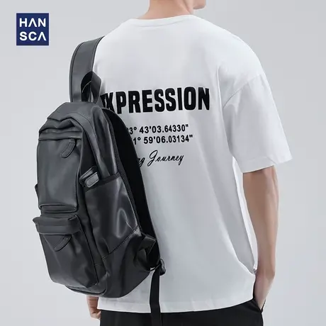 hansca 重磅圆领短袖t恤男夏季新款潮流宽松大码美式休闲运动上衣商品大图