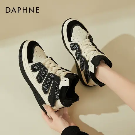 达芙妮高帮女鞋新款板鞋厚底百搭原创小众设计潮鞋舒适面包鞋子女商品大图