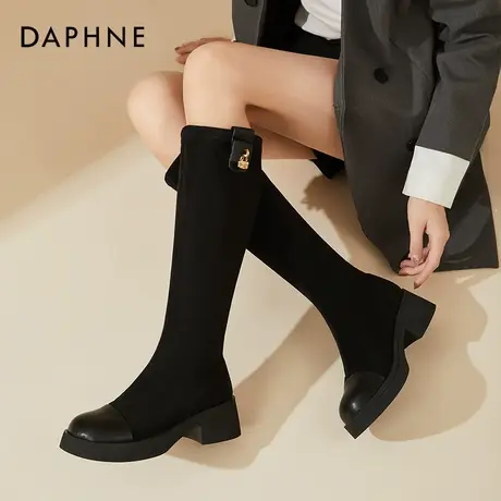 达芙妮长筒靴女2023秋冬新款小个子厚底骑士靴不过膝加绒显瘦长靴图片