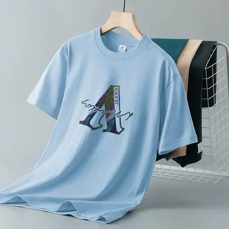 重磅纯棉短袖t恤男潮牌印花圆领上衣服夏季半袖美式宽松全棉体恤商品大图