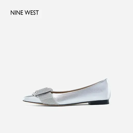 Nine West/玖熙法式浅口平底鞋2023秋冬新款气质通勤银色钻扣单鞋商品大图