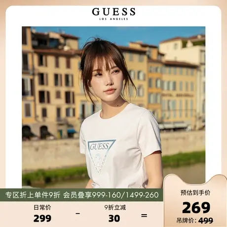 GUESS23新女立体印花设计感小众圆领短袖正肩T恤上衣-YN2K8406K商品大图