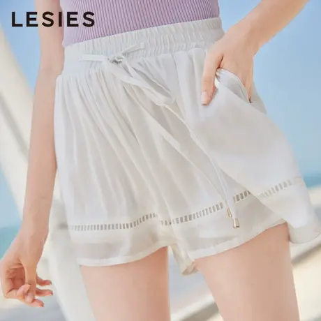 蓝色倾情夏季女装新款chic短裤潮女白色纯棉松紧腰舒适宽松百搭商品大图