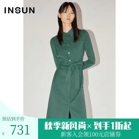 【衬衫连衣裙】恩裳COVER冬打条微灯笼袖设计易打理衬衣式连衣裙图片