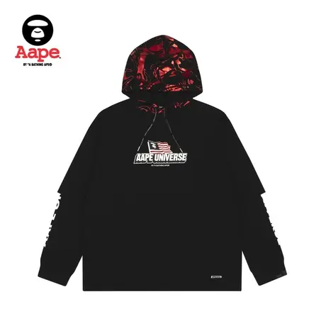 Aape男装秋冬猿颜字母印花迷彩连帽长袖T恤0392XXD商品大图