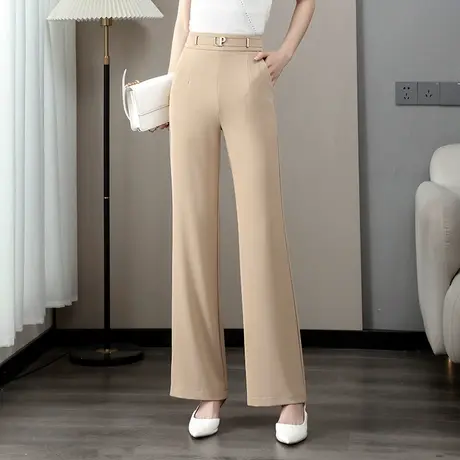 冰凉丝筒喇裤高腰休闲裤女夏季2023新款韩版显瘦直筒裤微喇裤长裤商品大图