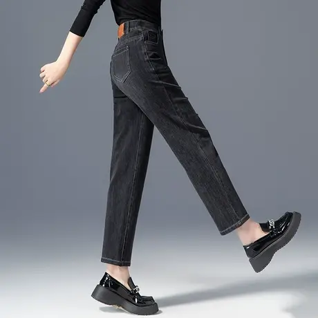 黑色高腰直筒牛仔裤女2023新款宽松九分裤妈妈裤子春秋九分烟管裤商品大图