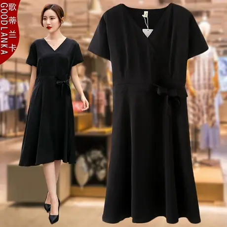 年轻气质胖妈妈夏装V领雪纺连衣裙洋气中年大码女高贵中长款裙子图片