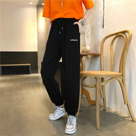 cec裤子女夏宽松休闲高腰阔腿直筒裤显瘦百搭哈伦束脚运动裤ins潮商品大图