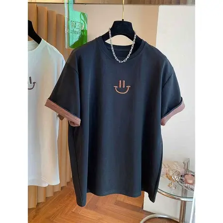 设计感小众宽松休闲撞色包边笑脸刺绣t恤女短袖减龄百搭上衣夏季商品大图