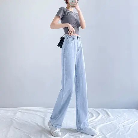 2023春夏季2023年直筒牛仔裤女垂感高腰显瘦复古港味阔腿裤2023商品大图
