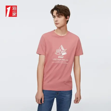 海一家时尚印花短T新款舒适圆领基础日常青年男士短袖T恤商品大图