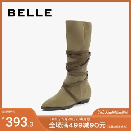 百丽长筒靴女冬季复古牛仔西部堆堆靴新款靴子长靴B0985DG2图片