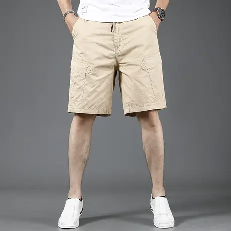 美式卡其色工装短裤男夏季薄款宽松五分裤2023新款男士中裤松紧腰商品大图