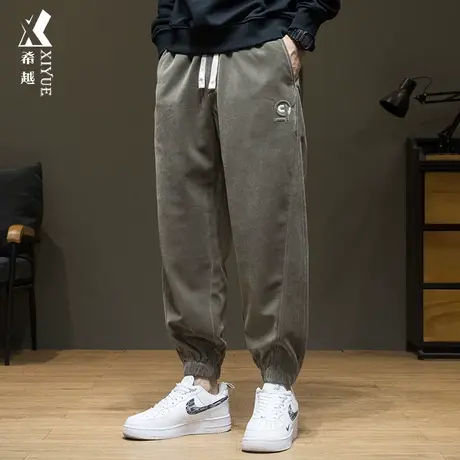 希越秋季雪尼尔休闲裤男复古360g重磅束脚裤宽松大码胖子男士裤子商品大图