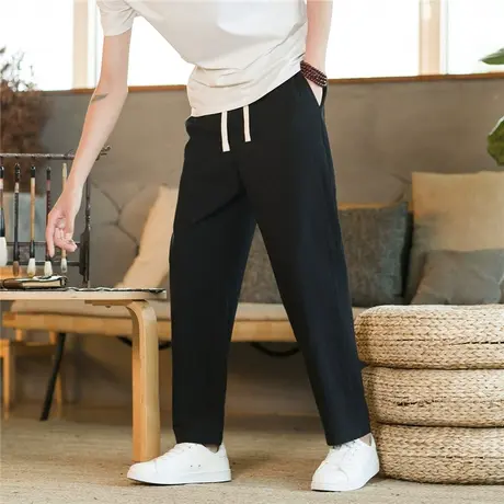 亚麻裤男裤子夏季薄款男士休闲裤胖子大码男装宽松阔腿裤棉麻男裤商品大图