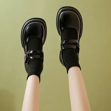 英伦风复古圆头浅口厚底松糕小皮鞋女2023秋季爆款JK制服萝莉软妹商品大图