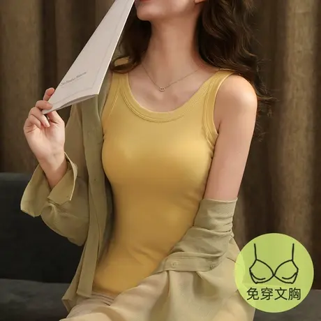 白色吊带背心女内搭带胸垫内衣螺纹无袖打底针织上衣夏季新款外穿图片