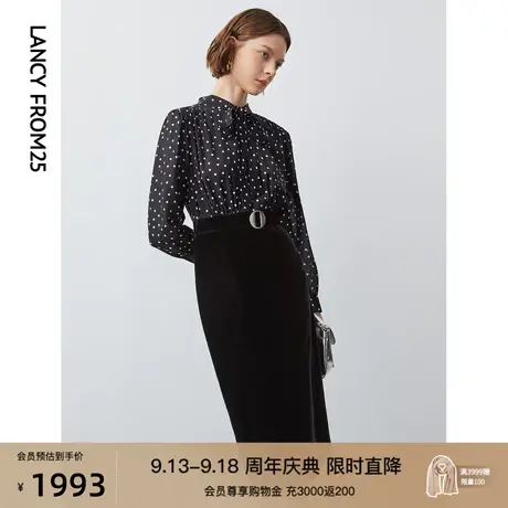 朗姿奢雅风假两件丝绒连衣裙秋季新款波点收腰显瘦高级真丝裙子女商品大图