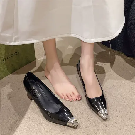 法式玛丽珍鞋女2024年春夏季新款尖头细跟浅口单鞋气质百搭高跟鞋商品大图