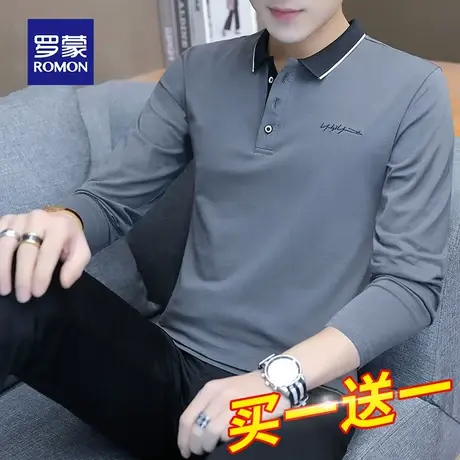 罗蒙男士长袖Polo衫春秋季新款纯棉带翻领T恤商务休闲男装上衣服图片