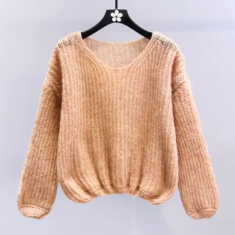 温柔风软糯镂空毛衣女秋季2023新款韩系高级感慵懒宽松薄款针织衫商品大图