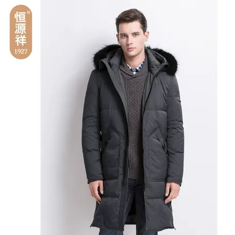 恒源祥男士中长羽绒服2023冬季新款加厚款中青年保暖貉子毛领外套商品大图