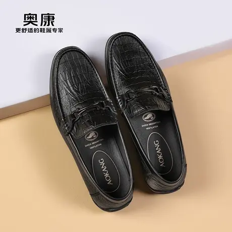 奥康男鞋2025春季新款真皮商务休闲豆豆鞋男士一脚蹬舒适乐福鞋商品大图