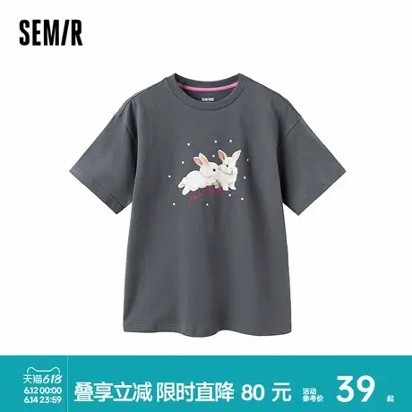 森马儿童短袖T恤女童甜美可爱兔子印花上衣夏季短t圆领休闲装童装商品大图