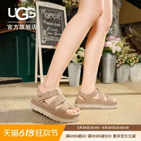 UGG夏季女士休闲舒适轻盈魔术贴搭扣纯色露趾厚底时尚凉鞋1137890图片