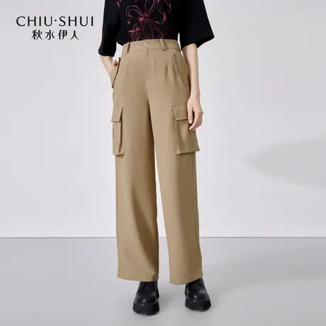 秋水伊人时尚百搭直筒休闲裤2023年夏季新款女设计感通勤工装裤子图片