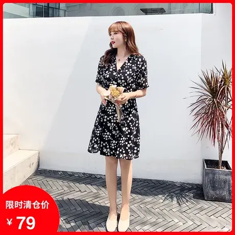 2023夏装新款小雏菊雪纺连衣裙大码胖mm碎花裙a字裙宽松V领遮肚子商品大图