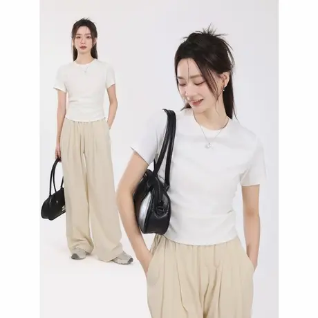 KWV真维斯短袖女t恤夏上衣女2025新款爆款正肩卡腰小衫短款洋气商品大图