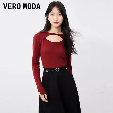 Vero Moda奥莱针织衫毛衣女早秋新款优雅简约钉珠装饰镂空上衣图片