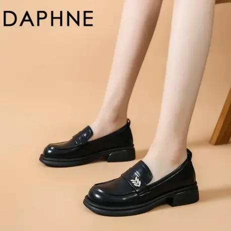 Daphne/达芙妮厚底乐福鞋女单鞋复古黑色小皮鞋一脚蹬英伦风时尚图片