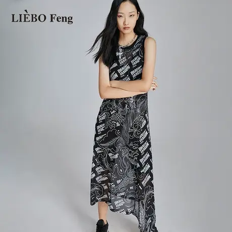 裂帛LIEBOFeng2023春季新商场同款长款印花网布针织无袖连衣裙图片