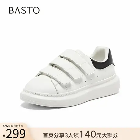 百思图2025秋季新款魔术贴松糕厚底小白鞋女运动休闲鞋L9093CM5商品大图