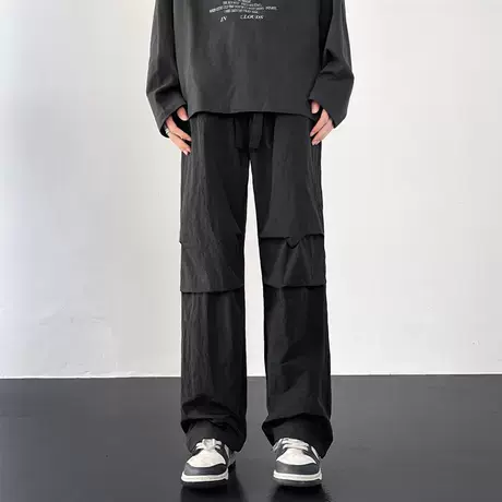 美式工装裤黑色裤子男潮牌高街机能伞兵裤vibe运动直筒百搭休闲裤商品大图