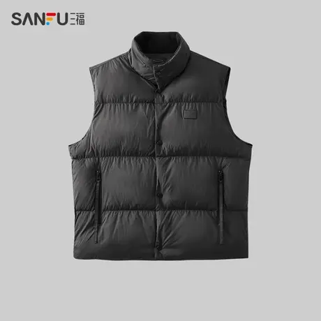 三福2023冬男士时尚织唛立领马甲 宽松拉链口袋上衣男472855商品大图